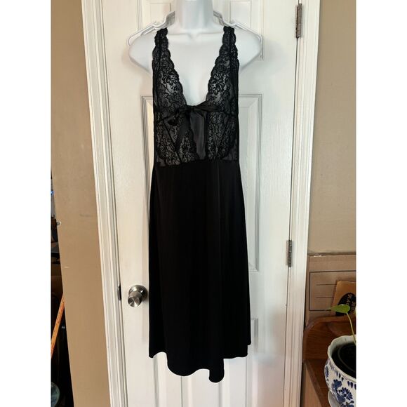 Yeni Inci Homewear Black Lace Sheer Lingerie Nightgown Size Large - Picture 1 of 12